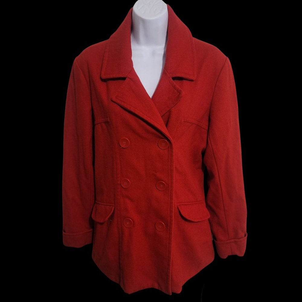 Steve & Barrys Peacoat Jacket Size L Red Wool Blend